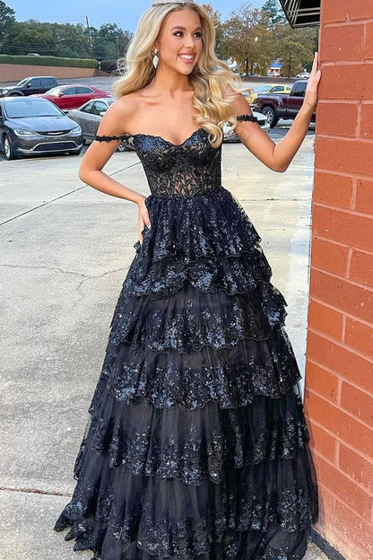 Roycebridal Leona |Princess Off the Shoulder Sequined Lace Prom Dress