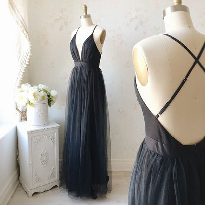 Simple Tulle V Neck Bridesmaid Dresses Under 100