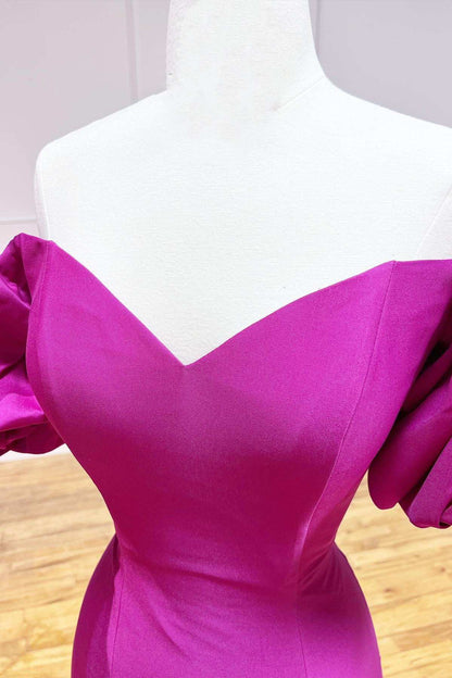 Roycebridal Magenta Satin Strapless Trumpet Long Prom Dress