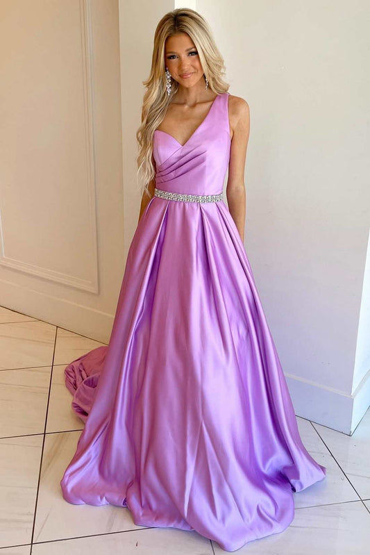 Roycebridal Asymmetrical Lilac Belted A-Line Prom Dress