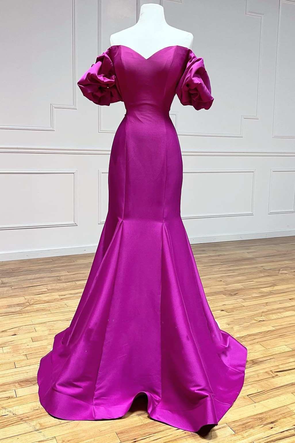 Roycebridal Magenta Satin Strapless Trumpet Long Prom Dress