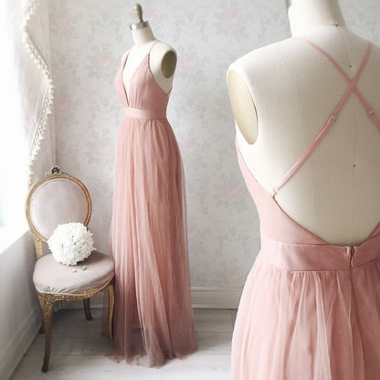 Simple Tulle V Neck Bridesmaid Dresses Under 100