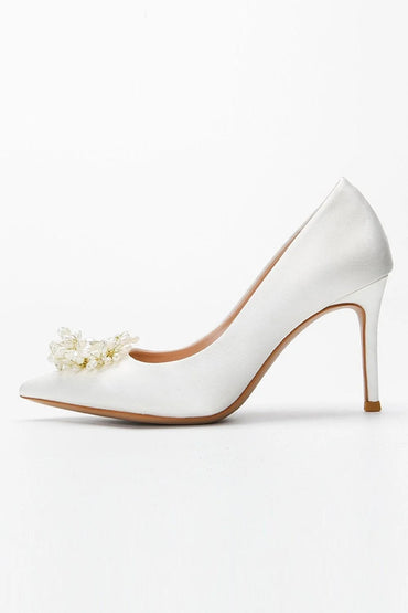 Beaded White Stiletto Pointy Heels