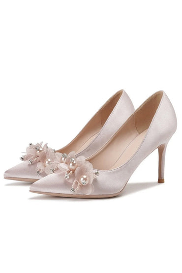 Blush Beaded Stiletto Pointy Heels