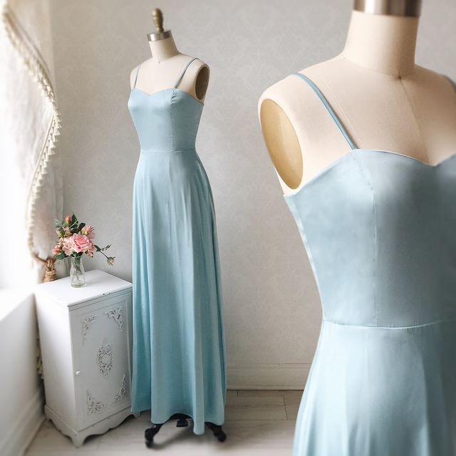 Roycebridal Simple Baby Blue Long Bridesmaid Dresses Straps Wedding Guest Dress