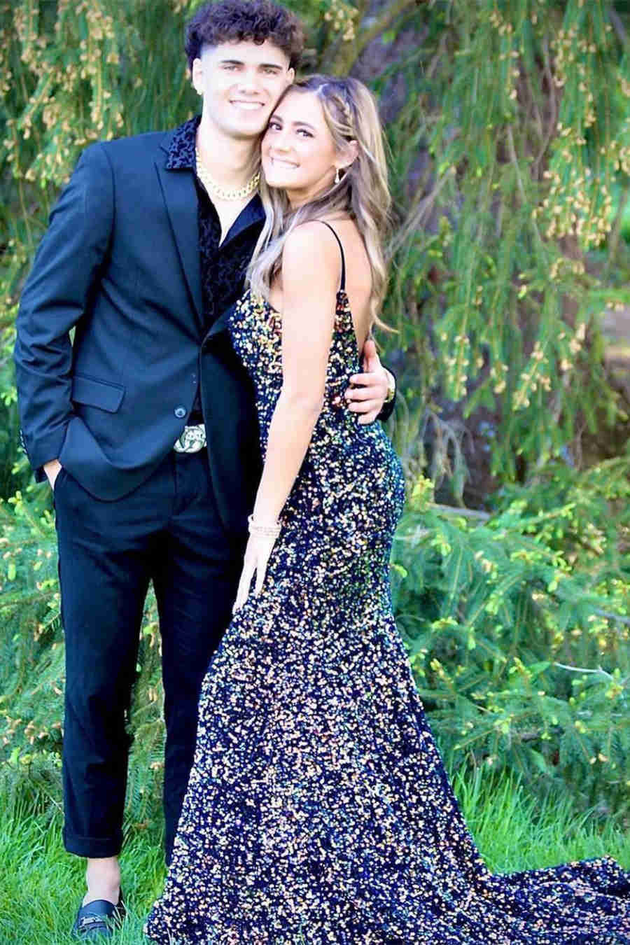 Roycebridal Glitter Navy Blue Sequined Mermaid Prom Dress