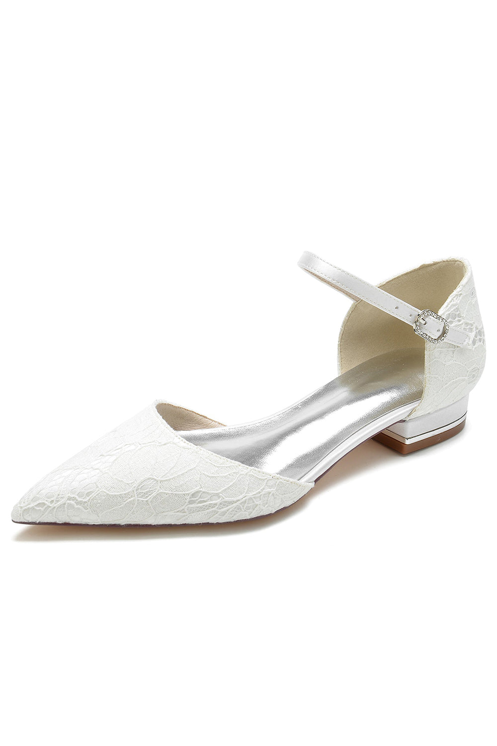 Lace One-strap Buckle Pointed Toe Mules