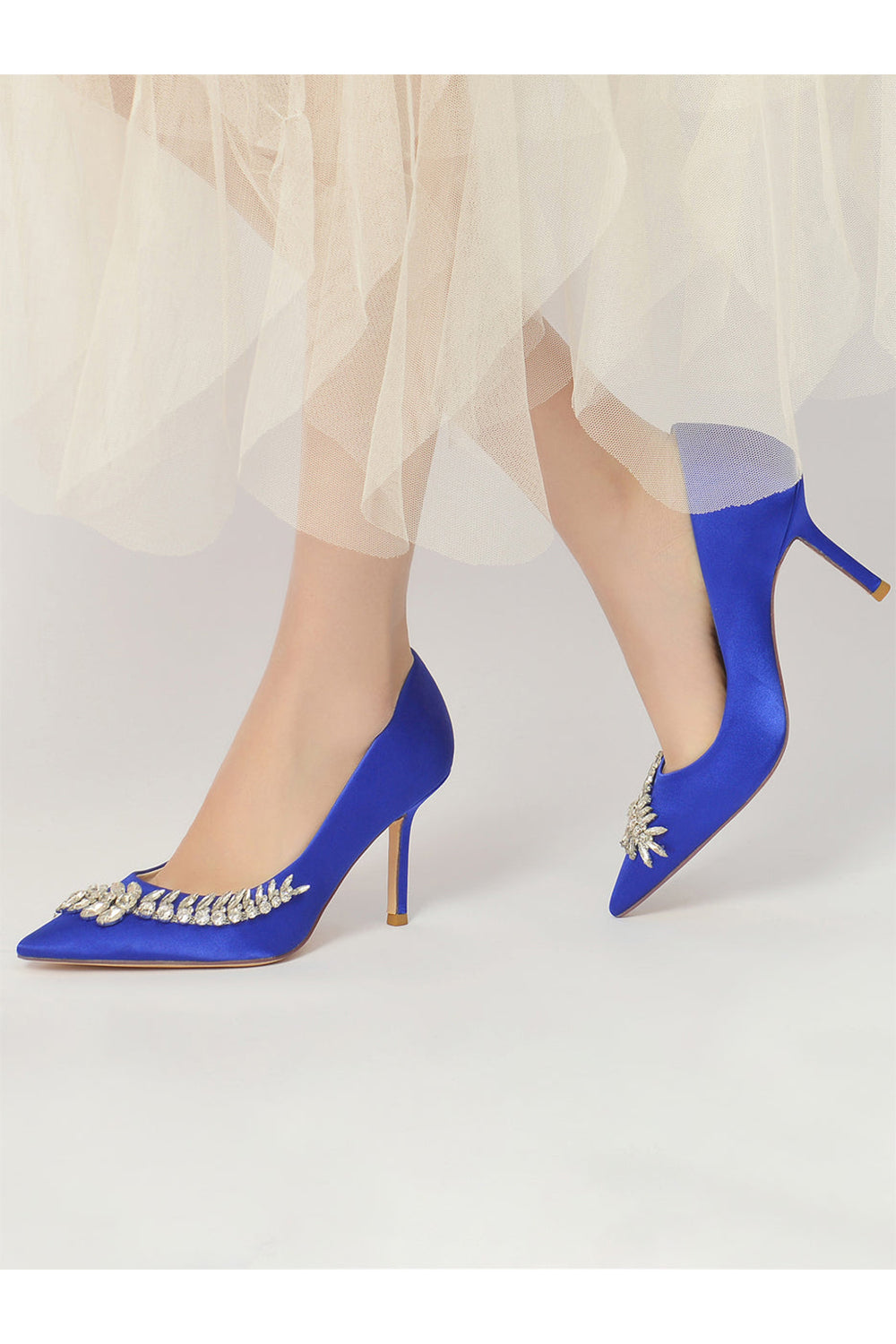 Crystal Side Pointed Toe Satin Pump