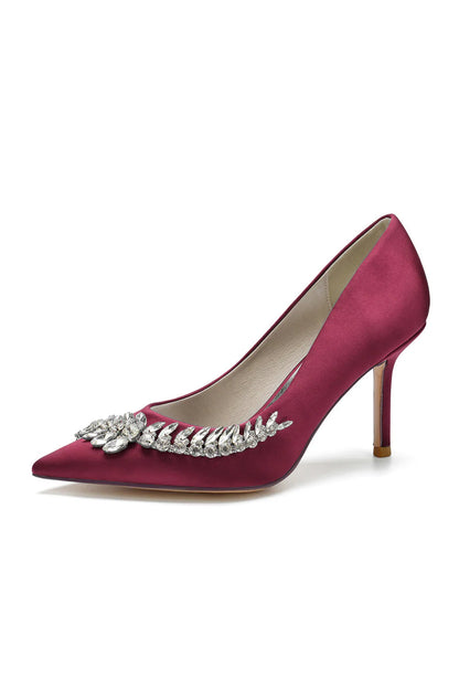 Crystal Side Pointed Toe Satin Pump