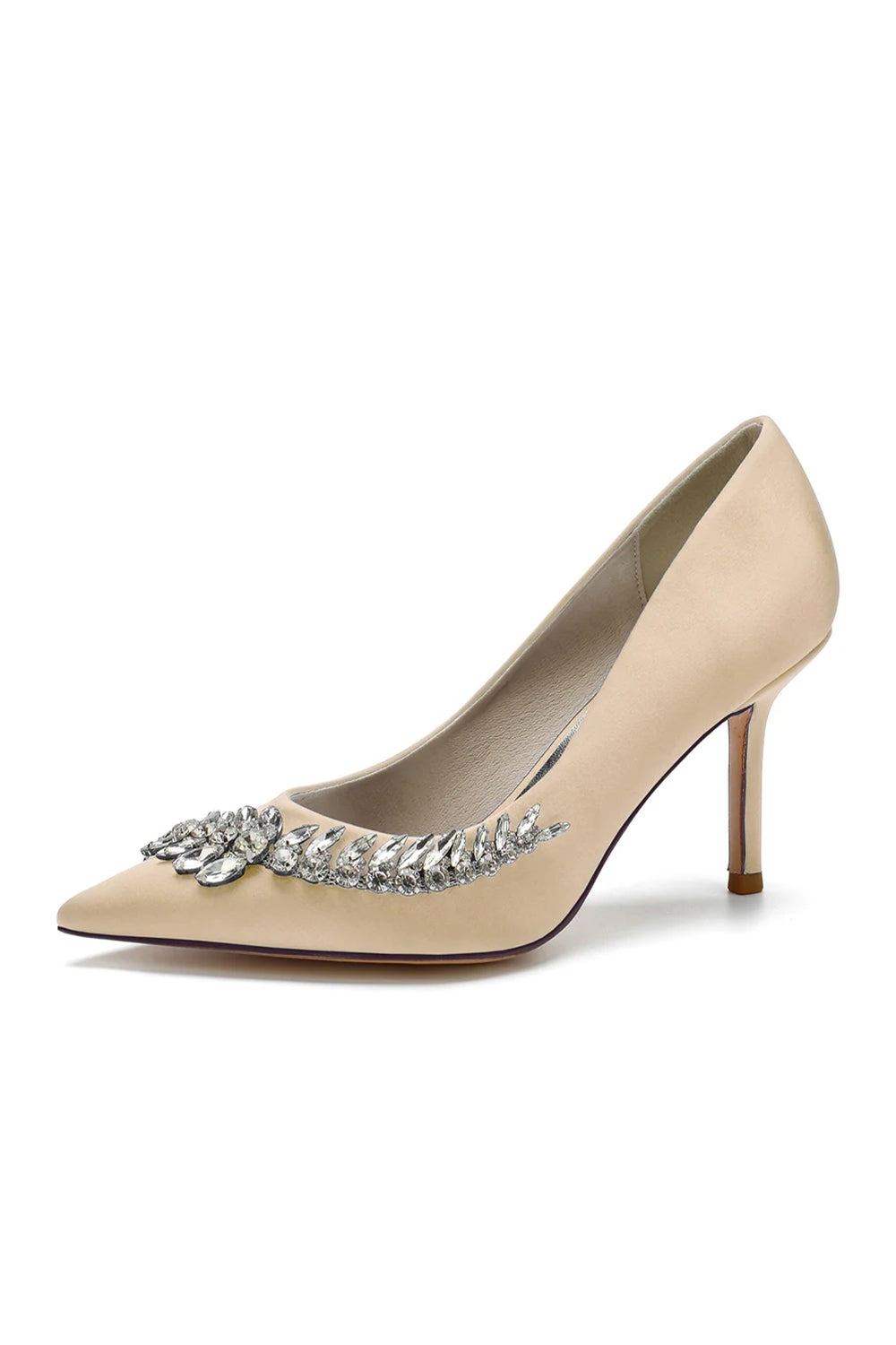 Crystal Side Pointed Toe Satin Pump