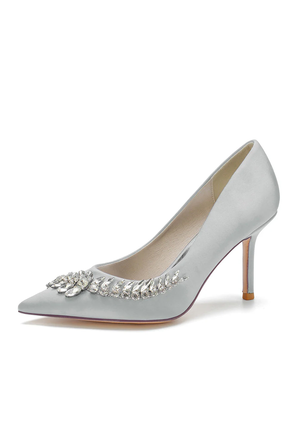 Crystal Side Pointed Toe Satin Pump