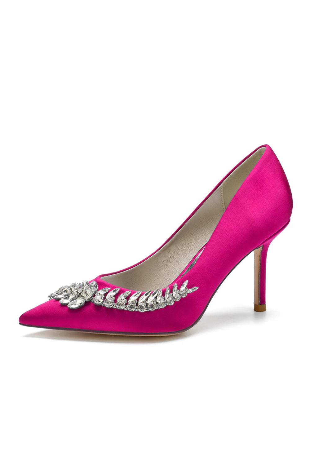 Crystal Side Pointed Toe Satin Pump