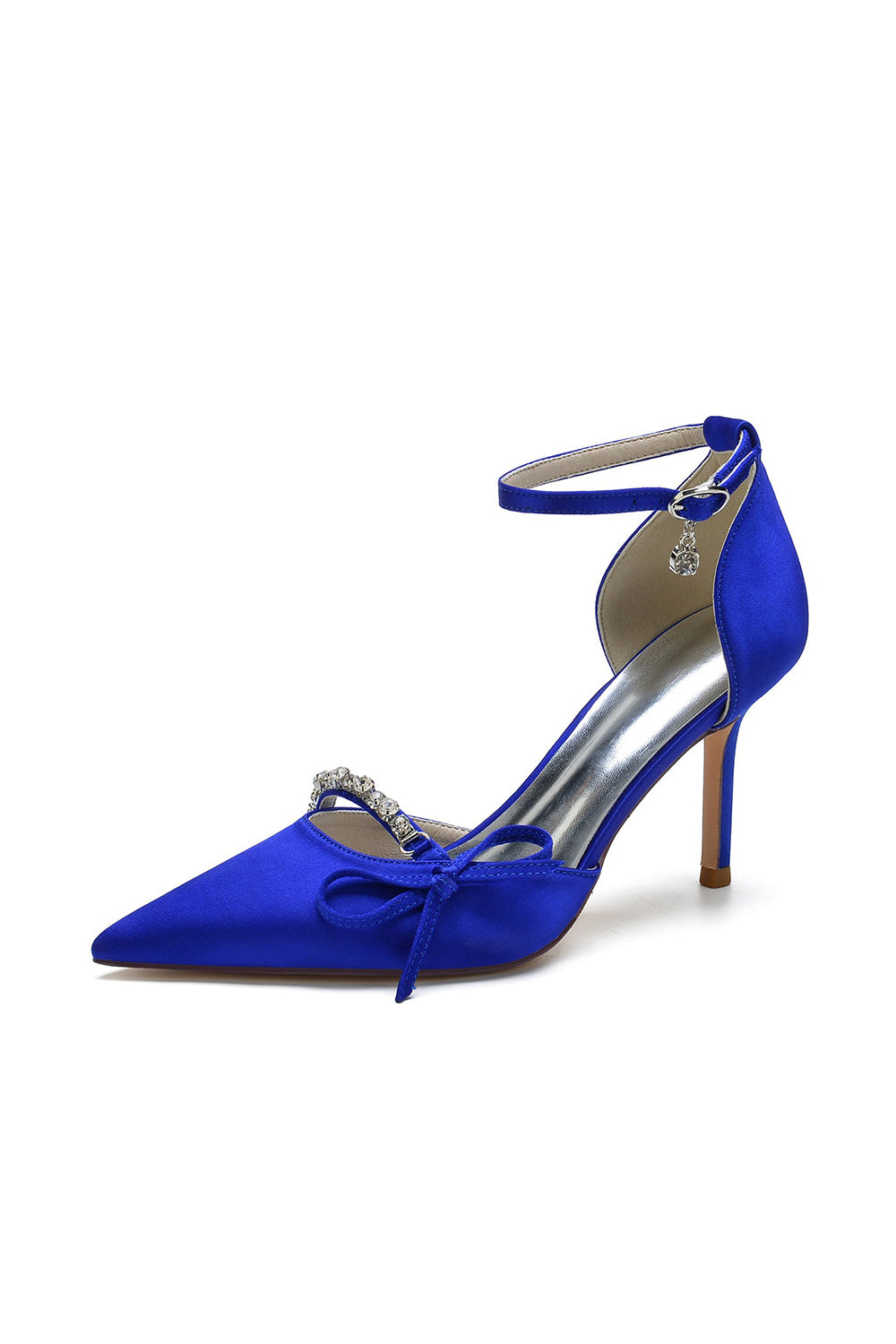 Bow Crystal Strap Pointed Toe Satin High Heels