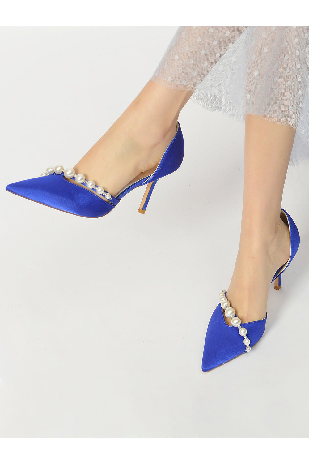 Pearl Strap Pointed Toe Satin High Heels