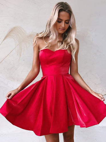 Simple Red V Neck Sleeveless A Line Homecoming Dresses