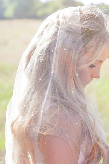 Roycebridal Vintage Tulle With Pearls Short Wedding Veil