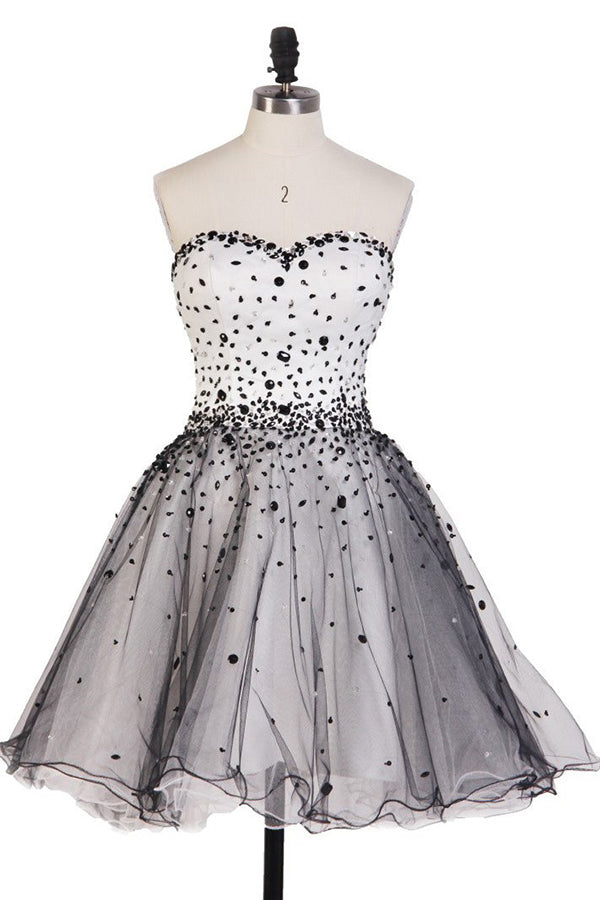 Classy Black and White Sleeveless Short Homecoming Dress M448 - Ombreprom