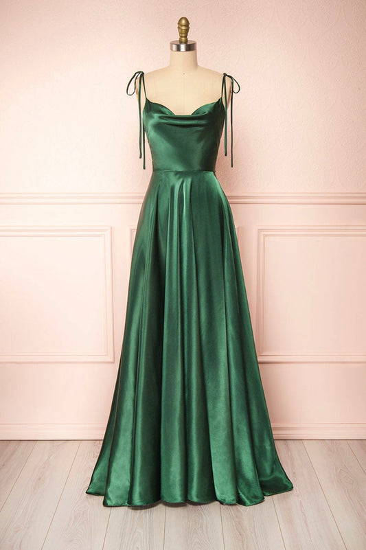 Roycebridal Roycebridal Vienna | Simple Satin Long A-Line Prom Dress Spaghetti Straps Evening Dress