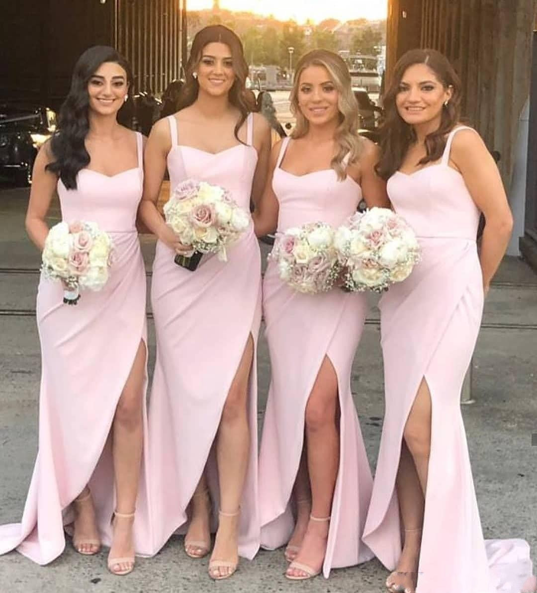 Roycebridal Sexy Spaghetti Straps Pink Bridesmaid Dresses