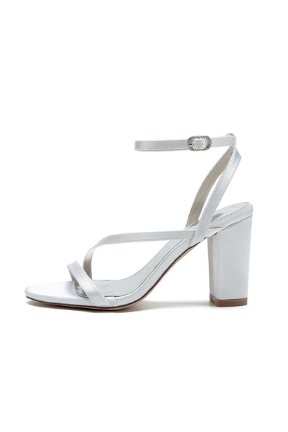 Simple Thin Strap Open Toe Ankle Strap Chunky Heels