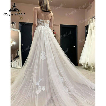 Roycebridal Robe Chic Lace Appliques A Line Boho Wedding Dress Beach Off the Shoulder Floral Bridal Gown for Women Wedding Party Gowns