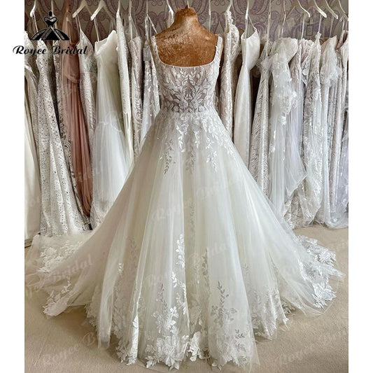 Roycebridal 2025 hochzeitskleid Luxury Bridal Lace Wedding Gowns Elegant Square Neckline Princess Women Boho Wedding Dresses Court Train