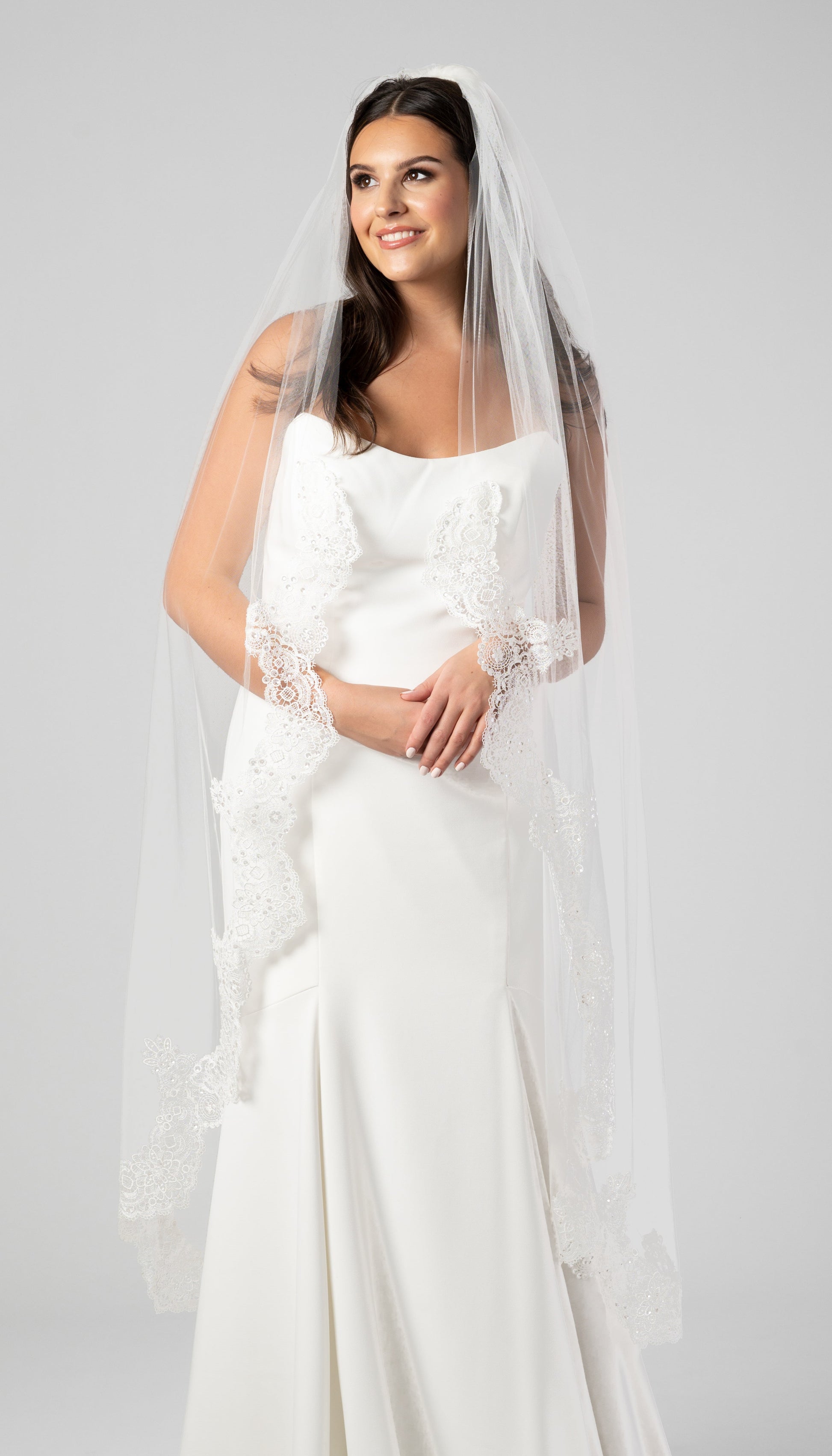 |Kennedy Blue Crochet Lace and Sequin Edge Veil