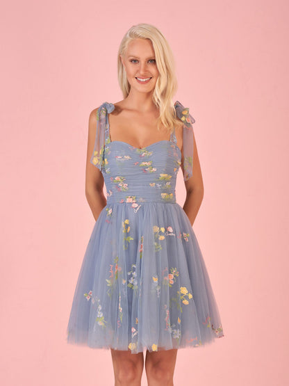 Claire | Aline Short Sweetheart Tulle Floral Homecoming Dress