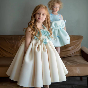 Roycebridal Luxury Arabic Beige Girl Dress Handmade Flowers Dubai Baby Kids Princess Birthday Wedding Party Ball Gown 2025 J370