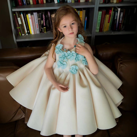 Roycebridal Luxury Arabic Beige Girl Dress Handmade Flowers Dubai Baby Kids Princess Birthday Wedding Party Ball Gown 2025 J370