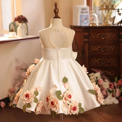 Roycebridal Luxury Arabic White Floral Girl Dress Handmade Flowers Dubai Baby Kids Princess Birthday Wedding Party Gown 2025 J203