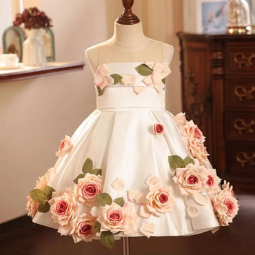 Roycebridal Luxury Arabic White Floral Girl Dress Handmade Flowers Dubai Baby Kids Princess Birthday Wedding Party Gown 2025 J203