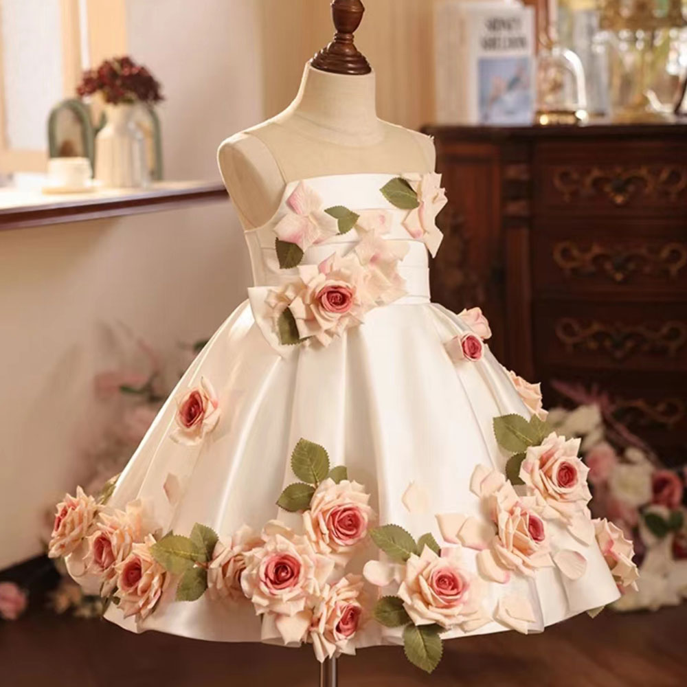 Roycebridal Luxury Arabic White Floral Girl Dress Handmade Flowers Dubai Baby Kids Princess Birthday Wedding Party Gown 2025 J203