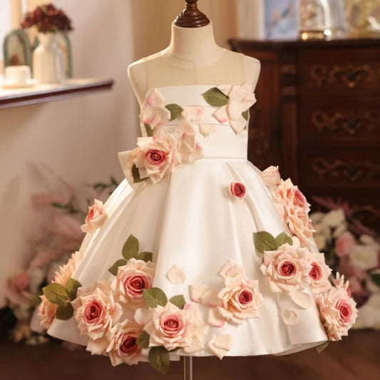 Roycebridal Luxury Arabic White Floral Girl Dress Handmade Flowers Dubai Baby Kids Princess Birthday Wedding Party Gown 2025 J203