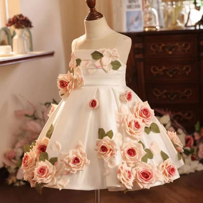 Roycebridal Luxury Arabic White Floral Girl Dress Handmade Flowers Dubai Baby Kids Princess Birthday Wedding Party Gown 2025 J203