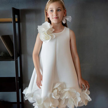 Roycebridal Elegant White Dubai Girl Dress Pink Eid al-Fitr Baby Children Clothes for Wedding Birthday Holiday Party 2025 J073