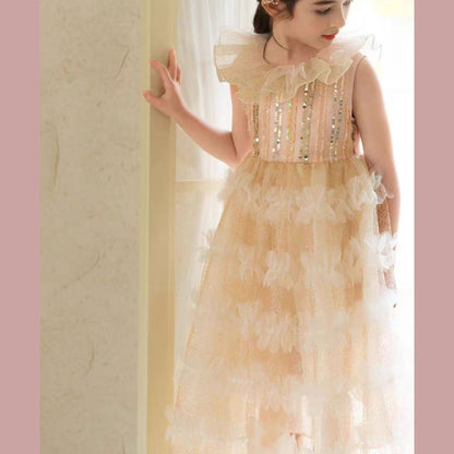 Jill Wish Elegant Champagne Dress Lithe for Baby Kid Princess Birthday Wedding Party Children Holiday Fairy Daily Gown 2024 J031