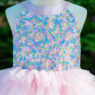 Roycebridal Sparkly Flower Girl Dress Tiered Bow Elegant Kids Princess Birthday Wedding Party Children Holiday Pageant Gown J004