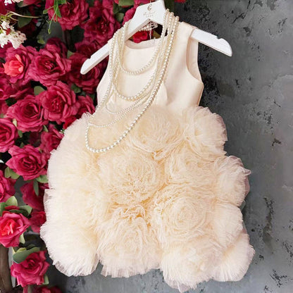 Roycebridal Mini Dubai Champagne Flower Girl Dresses Satin Handmade Flowers Baby Kids Birthday Wedding Party Gown Pageant  J105