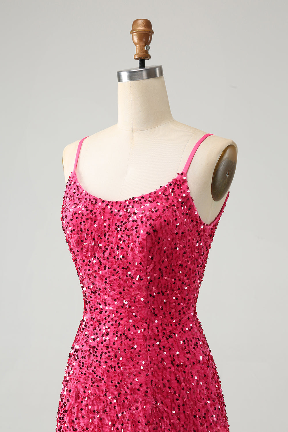 Sparkly Fuchsia Bodycon Spaghetti Straps Sequin Short Homecoming Dress with Tassels