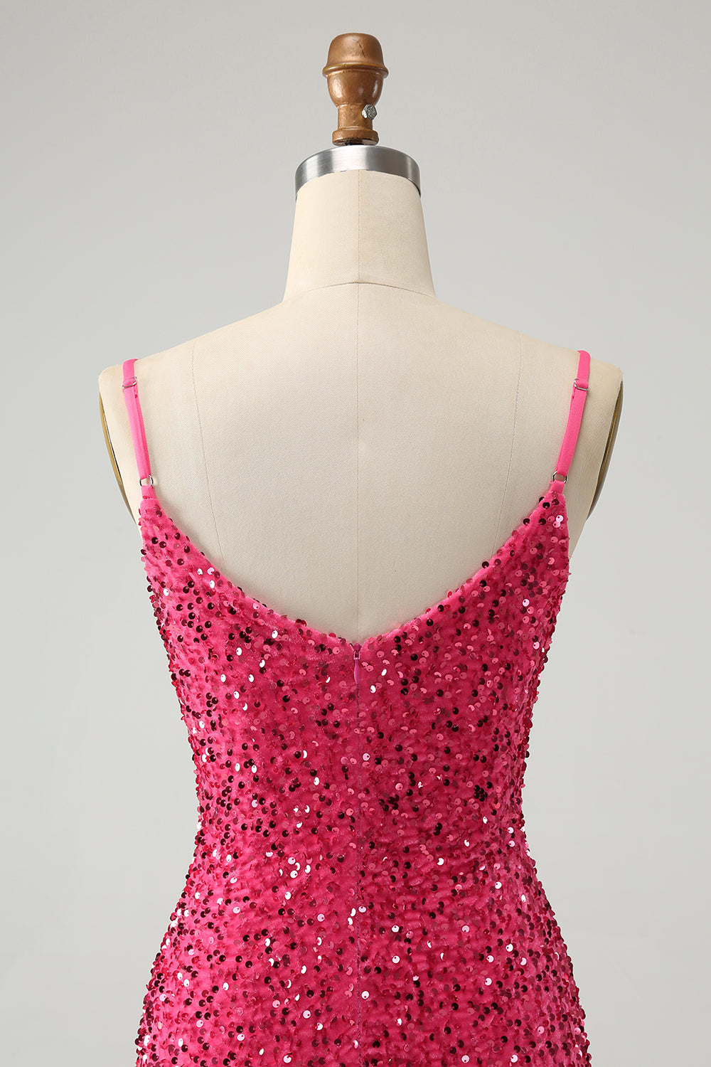 Sparkly Fuchsia Bodycon Spaghetti Straps Sequin Short Homecoming Dress with Tassels