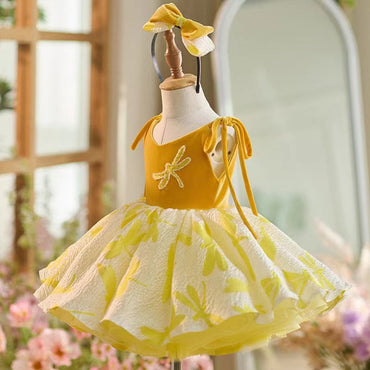 Roycebridal Elegant Dubai Yellow Girl Dress Short Gown for Kid Wedding Birthday Communion Party Pageant 2025 J006