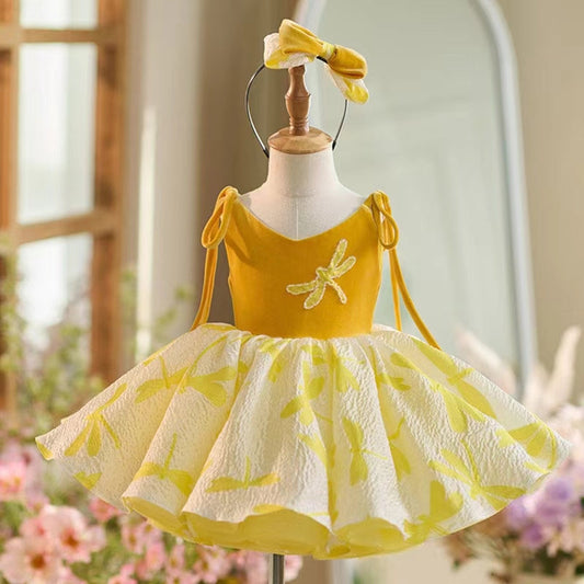 Roycebridal Elegant Dubai Yellow Girl Dress Short Gown for Kid Wedding Birthday Communion Party Pageant 2025 J006