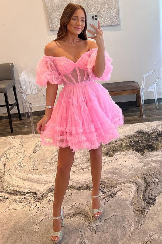 Naomi | A Line Off the Shoulder Tulle Homecoming Dress