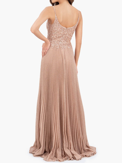 Roycebridal Elizabeth Rose Pink | A-line Floor Length Glitter Jersey Prom Dress with Appliques and Sequins