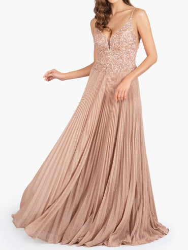 Roycebridal Elizabeth Rose Pink | A-line Floor Length Glitter Jersey Prom Dress with Appliques and Sequins