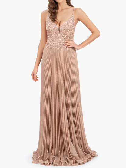 Roycebridal Elizabeth Rose Pink | A-line Floor Length Glitter Jersey Prom Dress with Appliques and Sequins