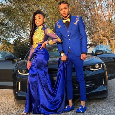 Designer Royal Blue Three Pieces Appliques Men's Prom Suits Online-showprettydress