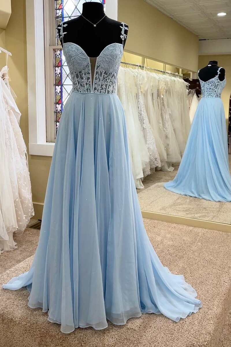 Periwinkle Off-the-Shoulder A-line Princess Prom Gown