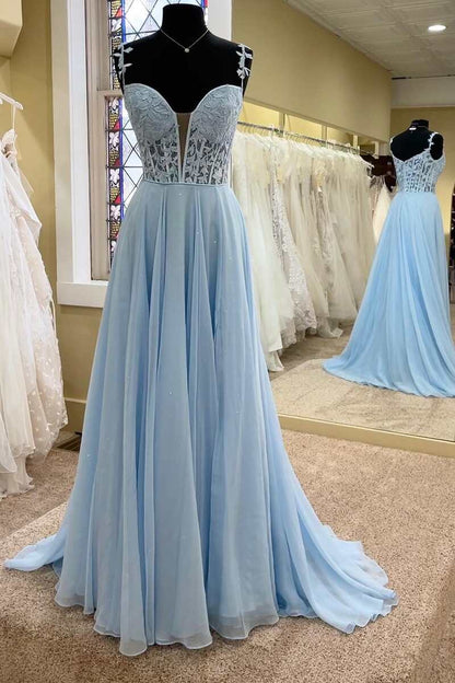 Periwinkle Off-the-Shoulder A-line Princess Prom Gown